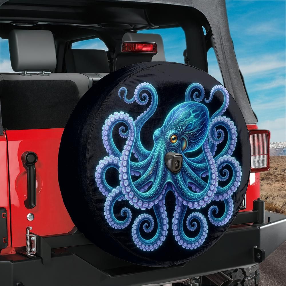 Blue Octopus Spare Tire Cover With Backup Camera Hole