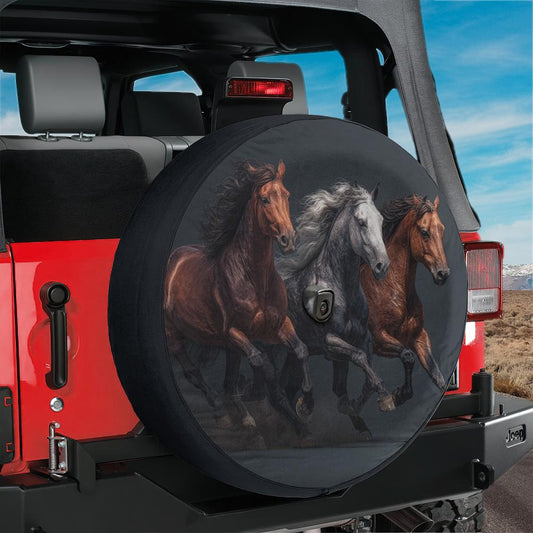 Racing Wild Horses Spare Tire Cover With Backup Camera Hole Option