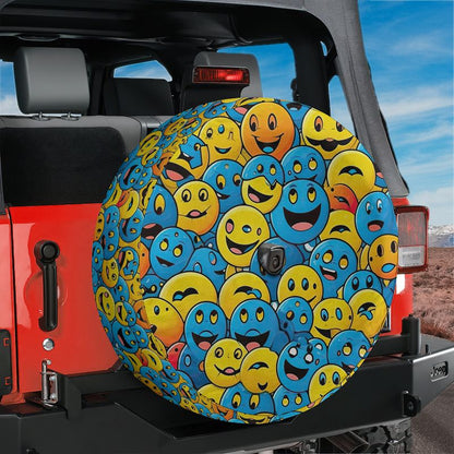 Happy Smiley Parade Spare Tire Cover With Backup Camera Hole Option
