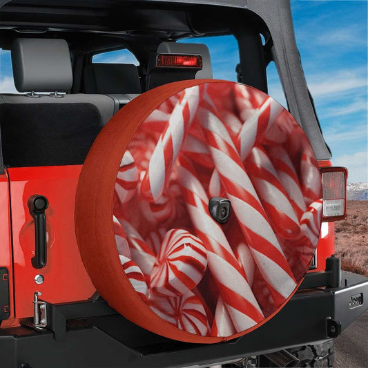 Peppermint Christmas Candy Spare Tire Cover With Backup Camera Hole Option