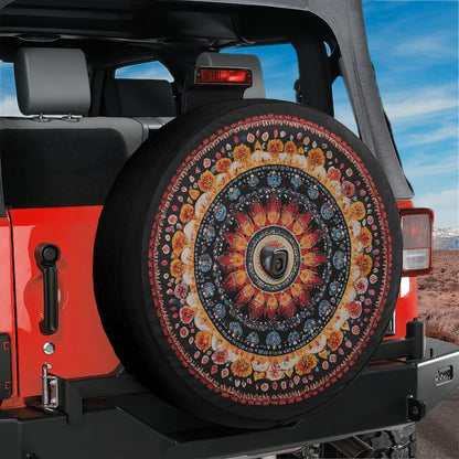 Mandala Wheel Spare Tire Cover With Backup Camera Hole Option