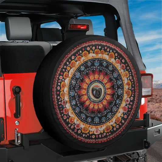 Mandala Wheel Spare Tire Cover With Backup Camera Hole Option