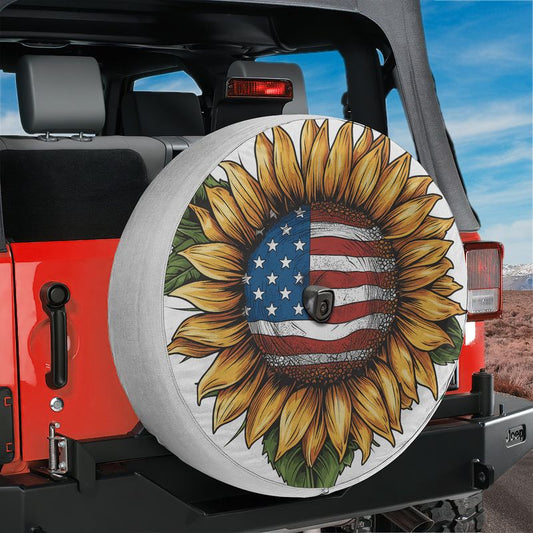 Star-Spangled Sunflower Spare Tire Cover With Backup Camera Hole