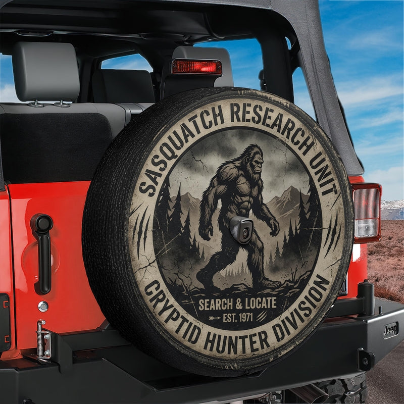 Sasquatch Research Unit Spare Tire Cover With Backup Camera Hole