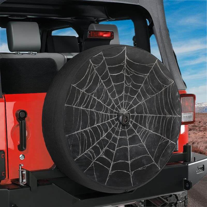 Spooky Spider Web Spare Tire Cover With Backup Camera Hole Option