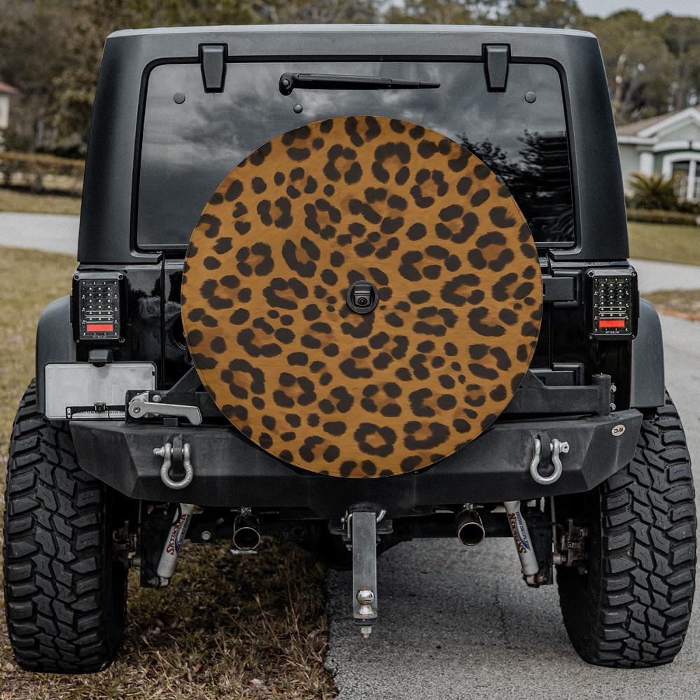Leopard Print Spare Tire Cover With Backup Camera Hole Option