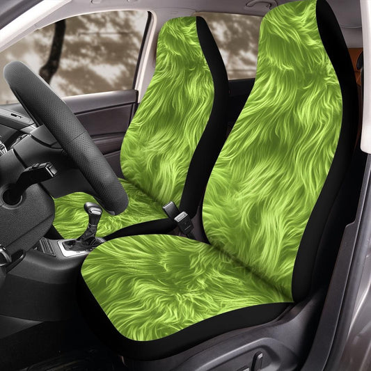 Lime Green Christmas Fuzzy Car Seat Cover Universal Fit Grinchy Holiday Plush Front Seat Protector for Jeep SUV Truck
