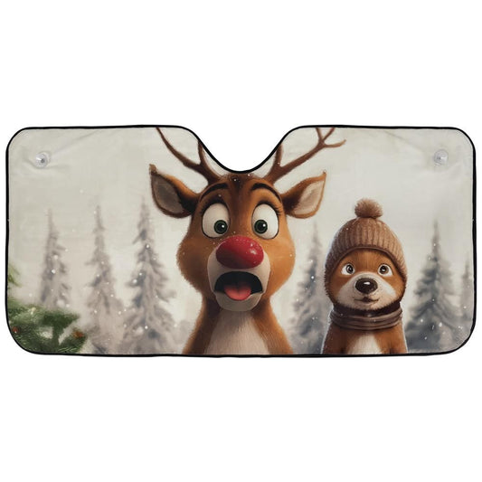Surprised Rudolph the Red Nosed Reindeer & Friend Car Windshield Cover Sun Shade