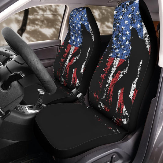 American Flag Bigfoot Seat Covers, Patriotic Sasquatch Front Seat Protector for Jeep Bronco, Forest Adventure Universal Fit Design