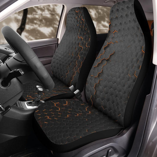 Carbon Fiber Hex Grid Seat Covers, Black and Orange Honeycomb Pattern for Jeep Wrangler Bronco, Off-Road Interior Universal Fit Design