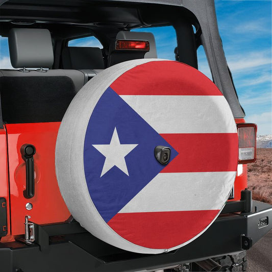 Puerto Rico Flag Spare Tire Cover With Backup Camera Hole Option