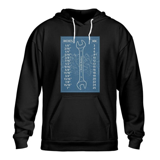 Inches to Metric Conversion Unisex Hoodie | Blueprint Knucklebusters Wrench Design