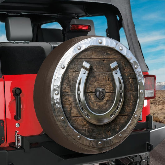 Lucky Horseshoe Barrel Spare Tire Cover With Backup Camera Hole