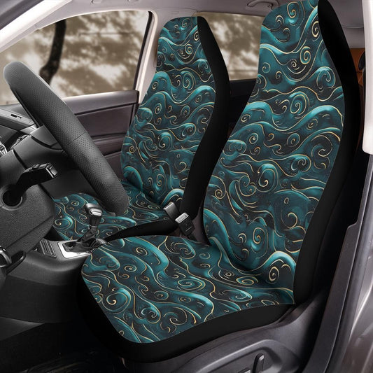 Golden Teal Wave Front Car Seat Cover
