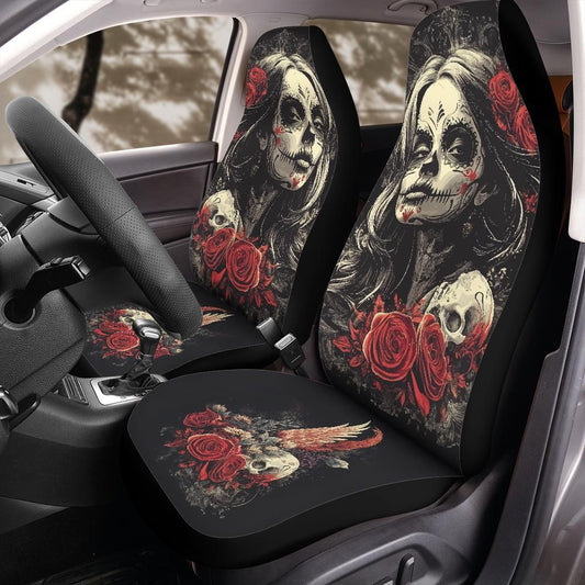 Dia de los Muertos Beauty Seat Covers Sugar Skull Floral Design for Jeep Bronco SUV Car Interior Protector Day of the Dead Gift for Her
