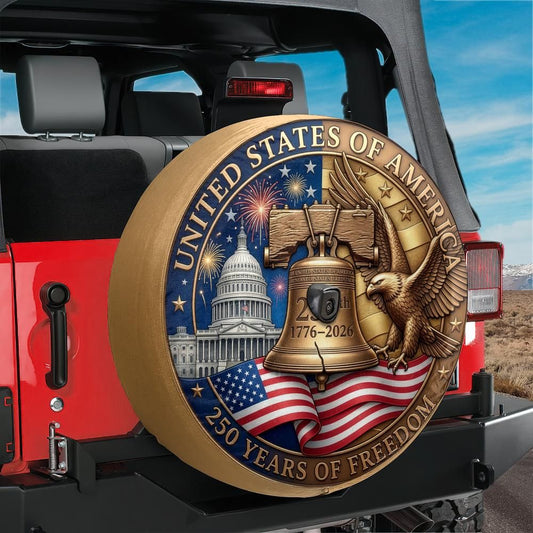 America 250th Commemorative Spare Tire Cover With Backup Camera Hole