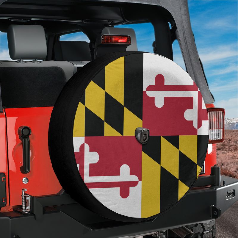 Maryland State Flag Spare Tire Cover With Backup Camera Hole Option