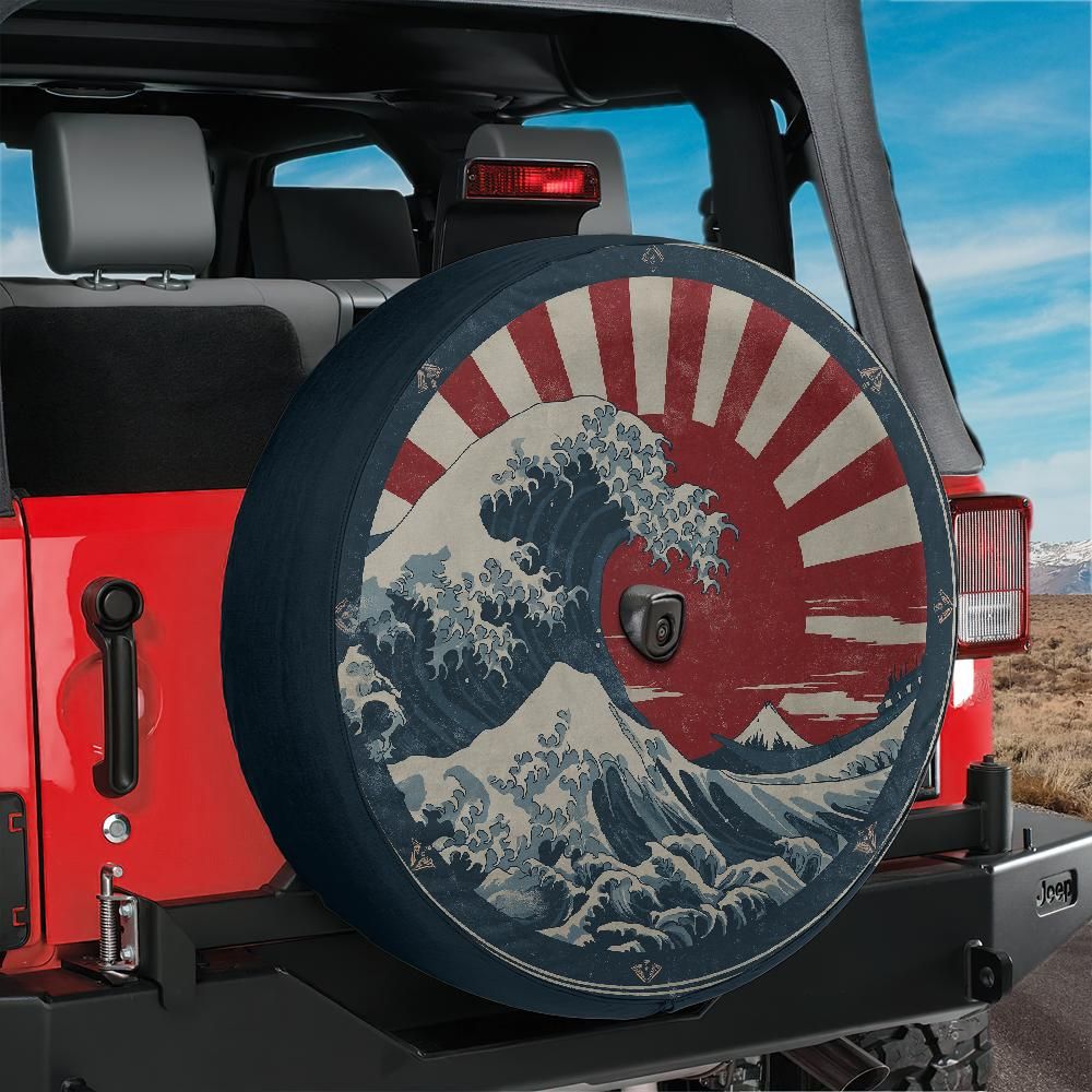 Rising Wave Sunburst Spare Tire Cover With Backup Camera Hole Option