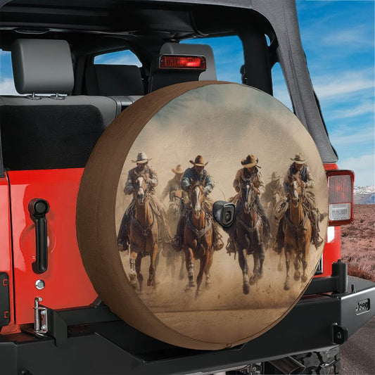 Old West Cowboy Riders Spare Tire Cover With Backup Camera Hole Option