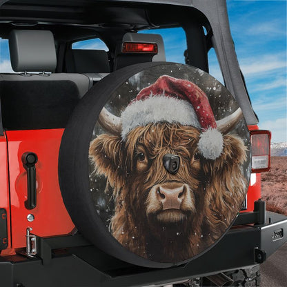 Highland Christmas Cow Spare Tire Cover With Backup Camera Hole Option