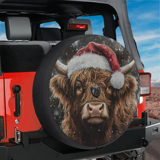 Highland Christmas Cow Spare Tire Cover With Backup Camera Hole Option