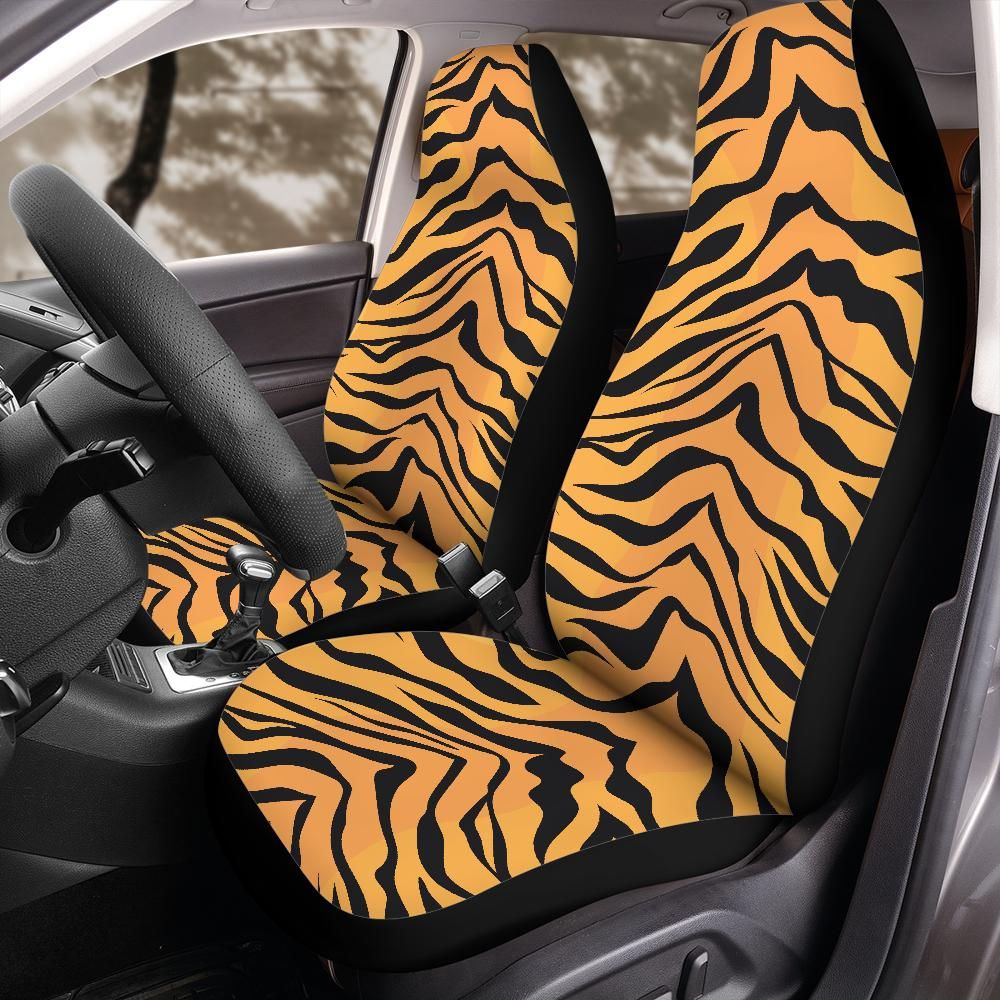 Tiger Stripe Seat Covers, Bold Bengal Print Front Seat Protectors for Jeep Bronco, Animal Print Car Interior, Universal Fit Design