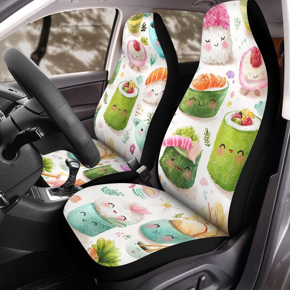Kawaii Sushi Seat Covers, Cute Japanese Food Front Seat Protectors for Jeep Wrangler Bronco, Anime Car Interior Universal Fit Design