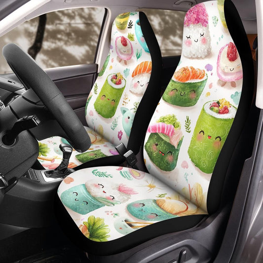 Kawaii Sushi Seat Covers, Cute Japanese Food Front Seat Protectors for Jeep Wrangler Bronco, Anime Car Interior Universal Fit Design