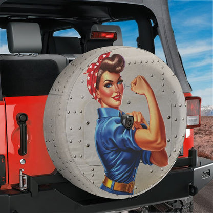 War Effort Woman Power-Up Spare Tire Cover With Backup Camera Hole Option
