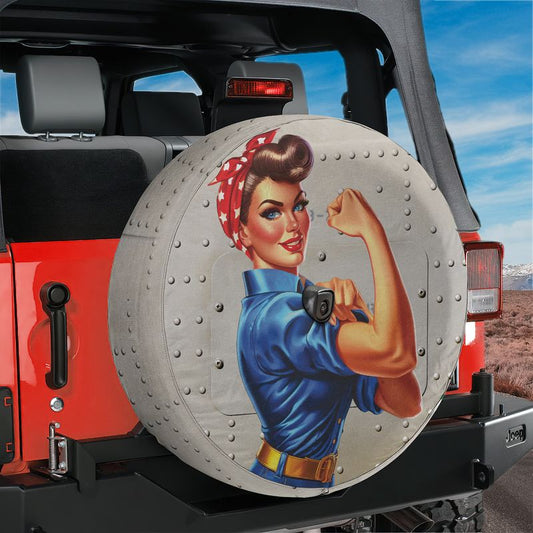 War Effort Woman Power-Up Spare Tire Cover With Backup Camera Hole Option