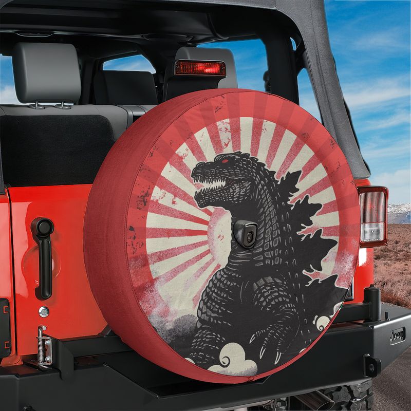 Kaiju Japanese Sunburst Spare Tire Cover With Backup Camera Hole Option
