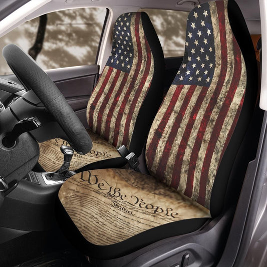 We The People Car Seat Covers American Flag Constitution Design Universal Fit for Jeep Wrangler Bronco Truck SUV Patriotic Interior Decor