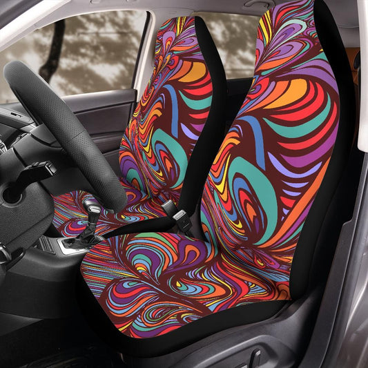 Psychedelic Swirl Seat Covers, Colorful Retro Abstract Front Seat Protectors for Jeep Bronco, Trippy Car Interior, Universal Fit Design