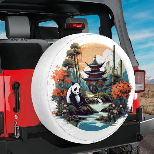 Japanese Panda Pagoda Spare Tire Cover With Backup Camera Hole