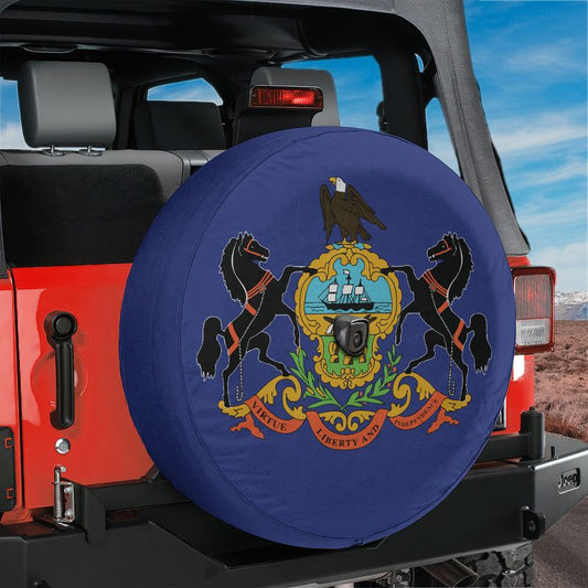 Pennsylvania State Flag Spare Tire Cover With Backup Camera Hole Option