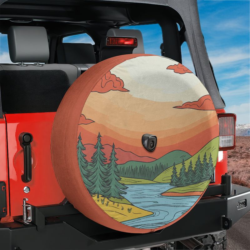 Minimalistic Landscape Sunset Serenity Spare Tire Cover With Backup Camera Hole Option