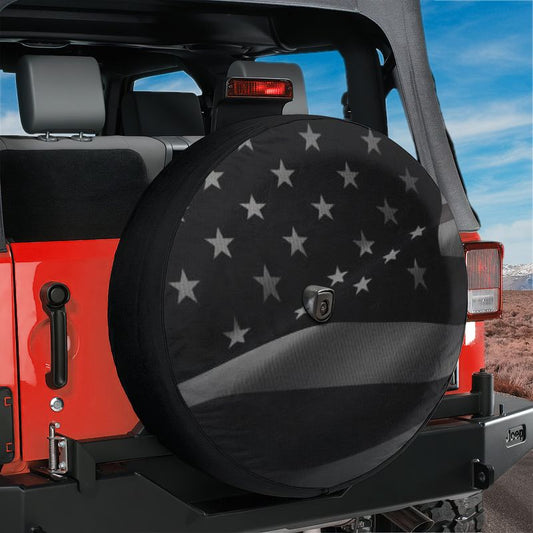 Wavey No Quarter American Flag Spare Tire Cover With Backup Camera Hole Option