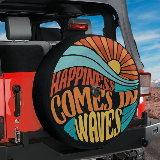 Happiness Comes in Waves Spare Tire Cover With Backup Camera Hole Option