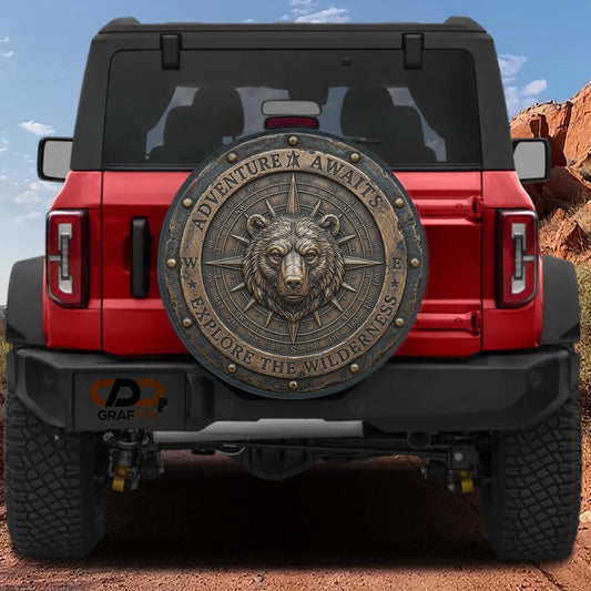 Bronze Compass Sasquatch Adventure Awaits Spare Tire Cover With Backup Camera Hole