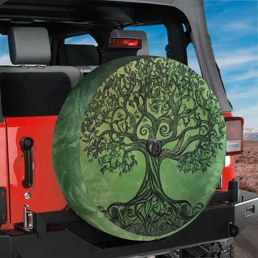 Celtic Roots Green Tree of Life Spare Tire Cover With Backup Camera Hole