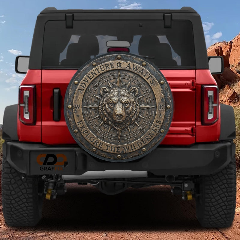 Bronze Compass Sasquatch Adventure Awaits Spare Tire Cover With Backup Camera Hole