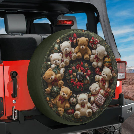 Teddy Bear Wreath Spare Tire Cover With Backup Camera Hole