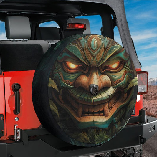 Tiki Totem of Fury Spare Tire Cover With Backup Camera Hole Option
