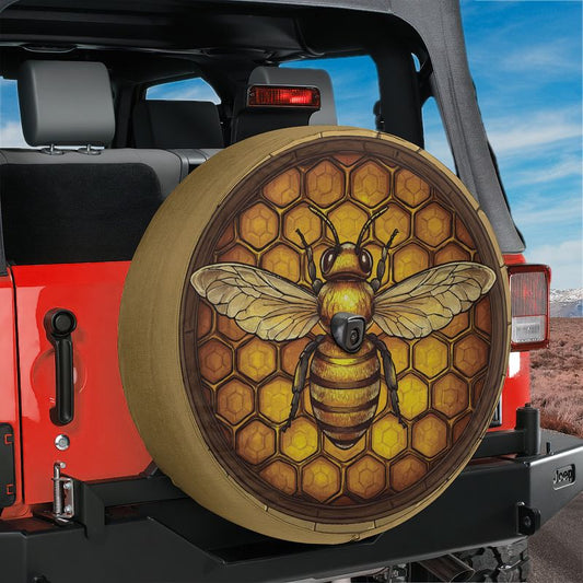 Honeycomb Bee Spare Tire Cover With Backup Camera Hole Option