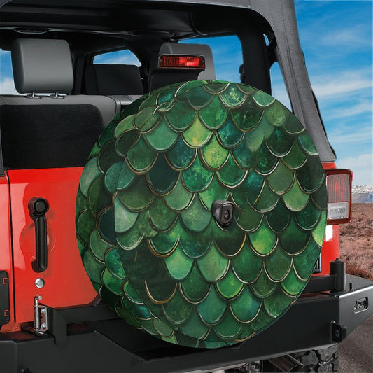 Green Mermaid Scale Spare Tire Cover With Backup Camera Hole Option