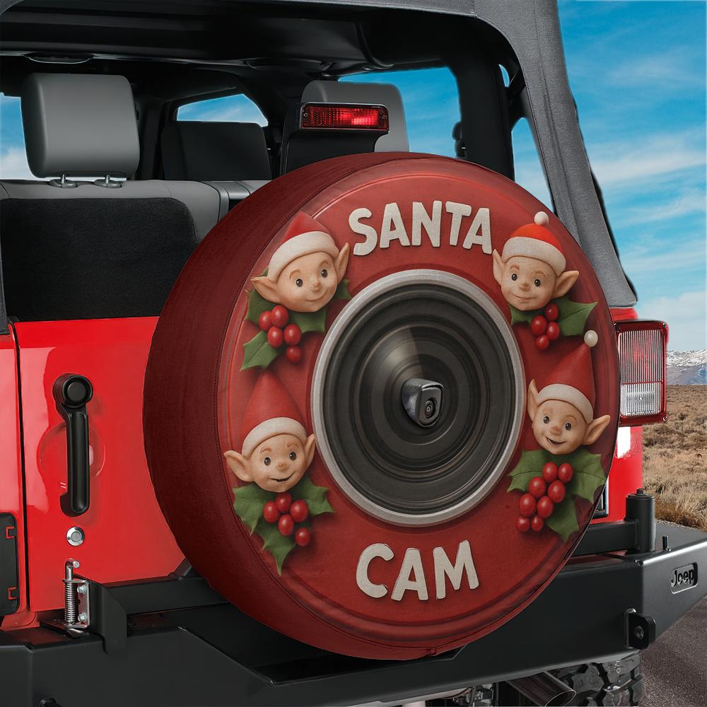 Funny Christmas Santa Cam Spare Tire Cover With Backup Camera Hole Option