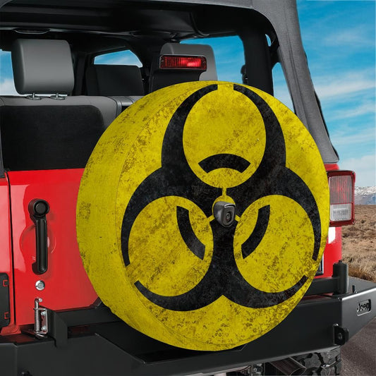 Rusty Biohazard Warning Sign Spare Tire Cover With Backup Camera Hole Option