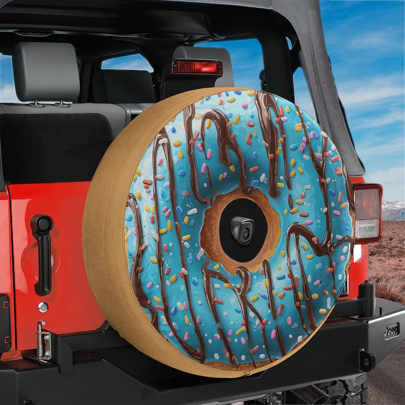 Donut Blue Icing & Sprinkles Spare Tire Cover With Backup Camera Hole