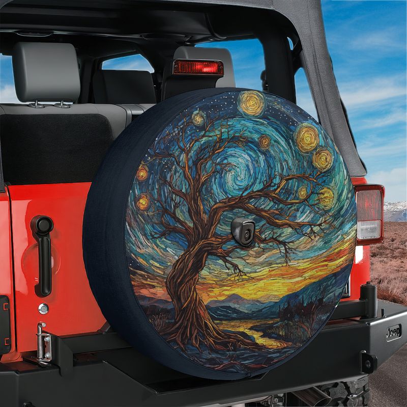 Abstract Sunset Skyline Spare Tire Cover With Backup Camera Hole Option