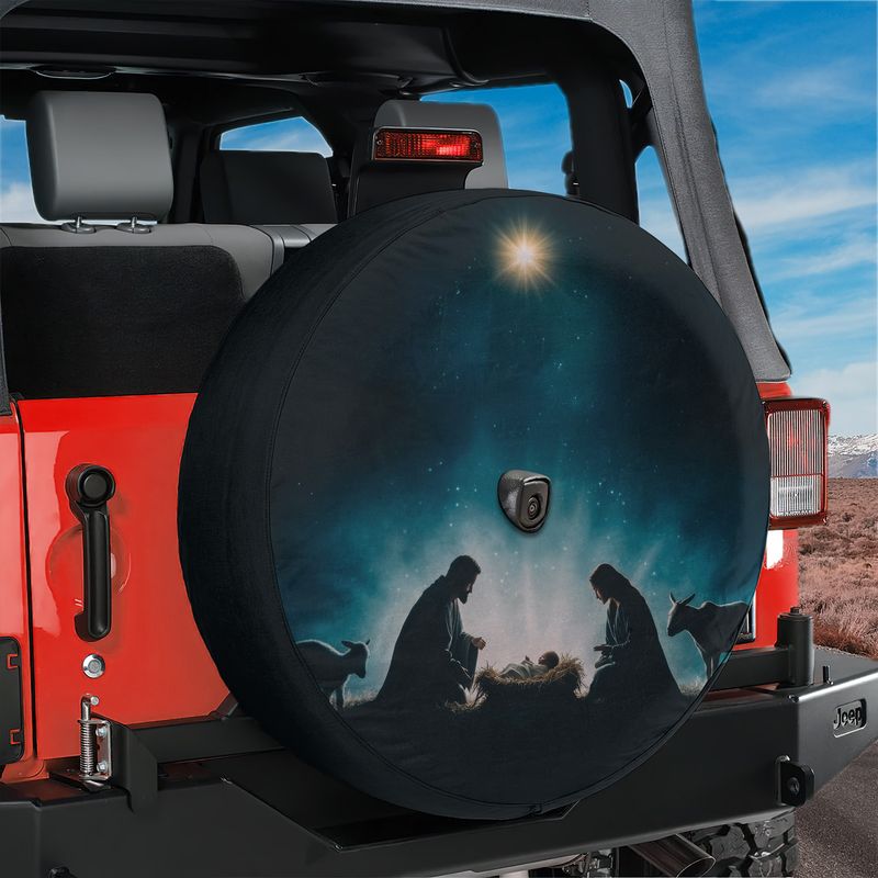 Nativity of Jesus Spare Tire Cover With Backup Camera Hole Option